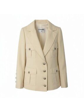 Chanel C Safari Jacket 4 Pockets CC Logo 36 Ivory